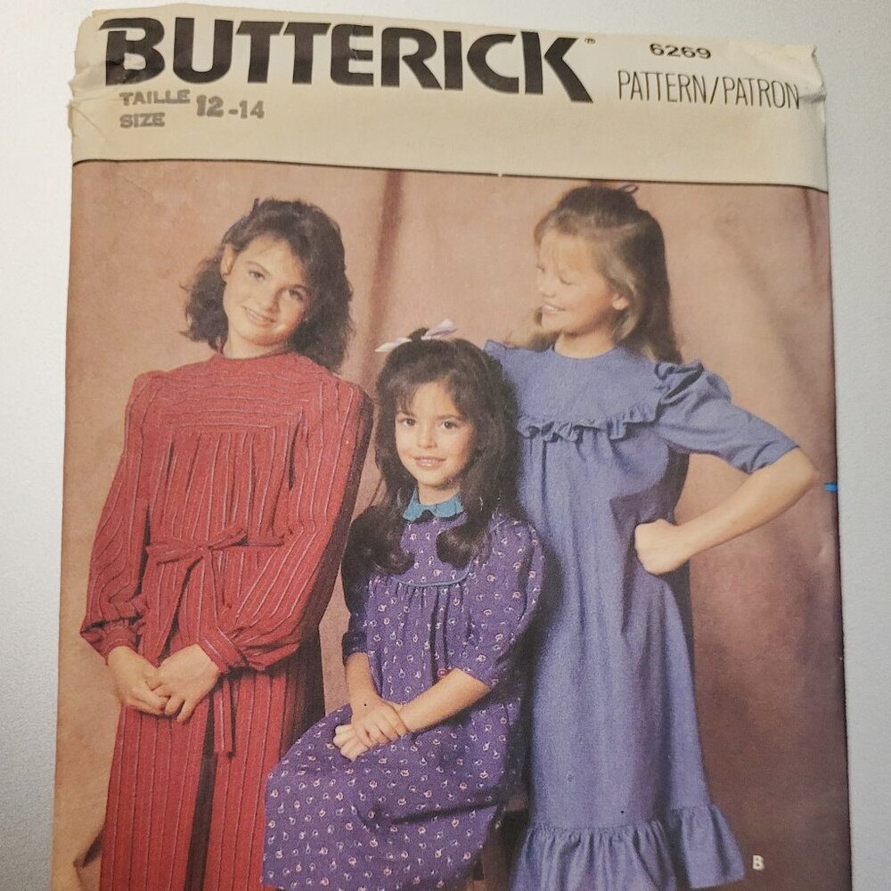 Vintage Butterick 6269 Loose-fitting Pullover Style Dress Pattern Girls 12-14